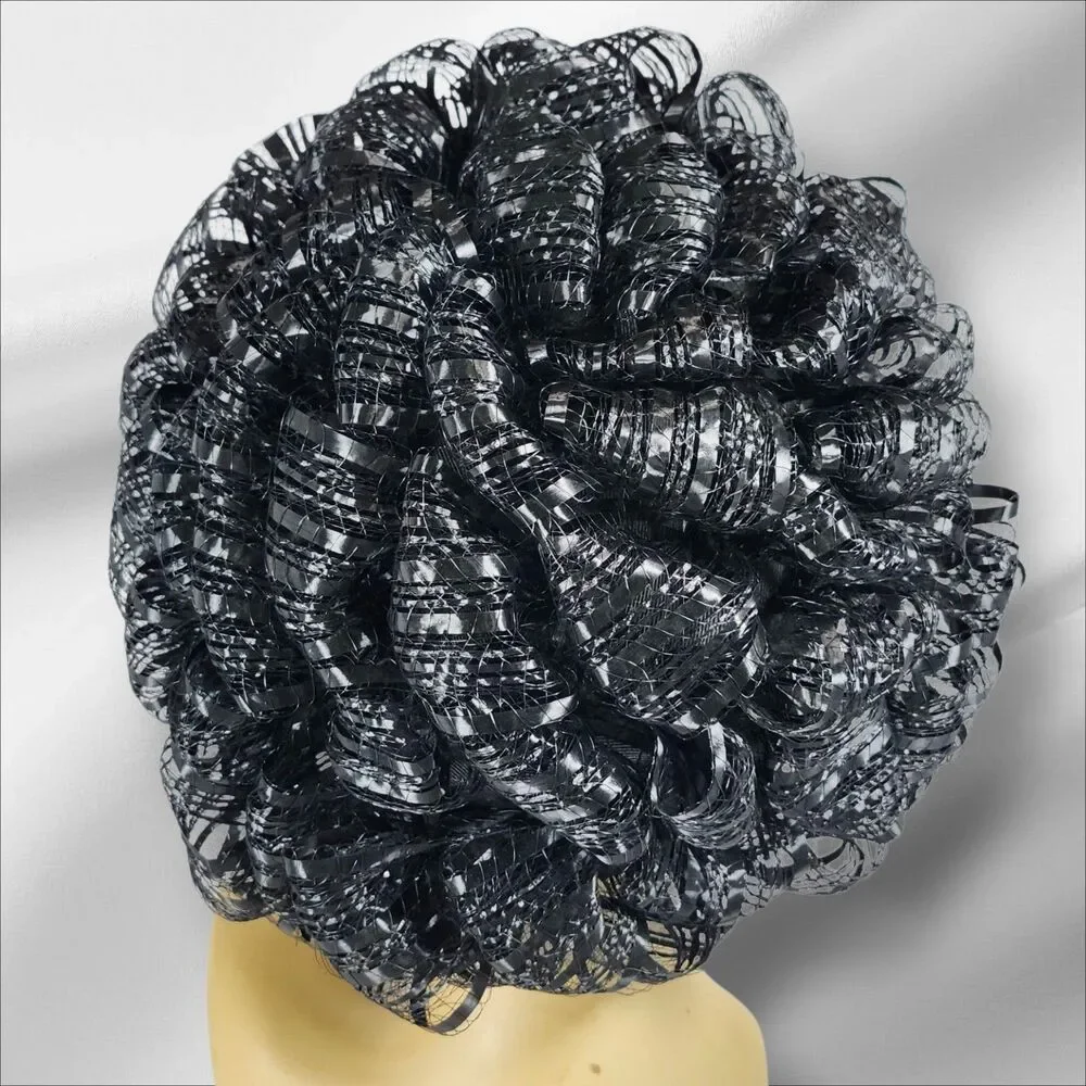 Vintage 1950s Carson Pirie Scott Black Cellophane Straw Bubble Toque Turban Hat
